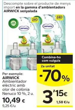 Caprabo Airwick ambientador electric amb olor de colònia Nenuco 10 % oferta