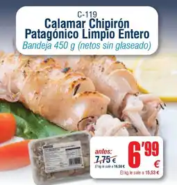 Abordo Calamar chipiron patagonico limpio entero oferta