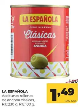 Alimerka La Española aceitunas rellenas de anchoa clásicas oferta