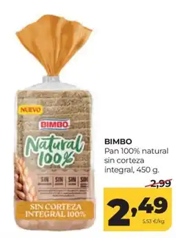 Alimerka Bimbo pan 100% natural sin corteza integral oferta