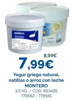 Dialsur Cash & Carry Montero yogur griego natural, natillas o arroz con leche oferta