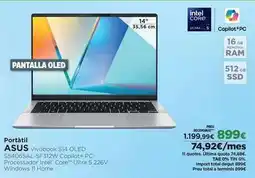 El Corte Inglés Asus - portatil vivobook s14 oled s5406s4-fs12w coplic+ pc oferta