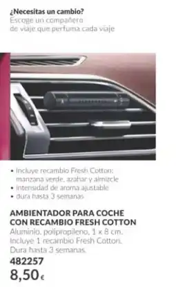 AVON Ambientador para coche con recambio fresh cotton oferta