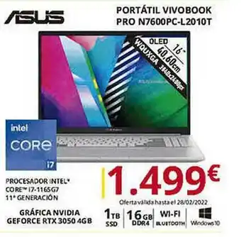 Dynos Informática Asus Portátil Vivobook Pro N7600pc-l20 10t oferta