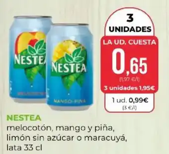 Nestea melocotón, mango y piña, limón sin azúcar o maracuyá