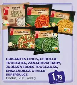 SPAR Findus guisantes finos, cebolla troceada, zanahoria baby, judías verdes troceadas, ensaladilla o millo superdulce oferta