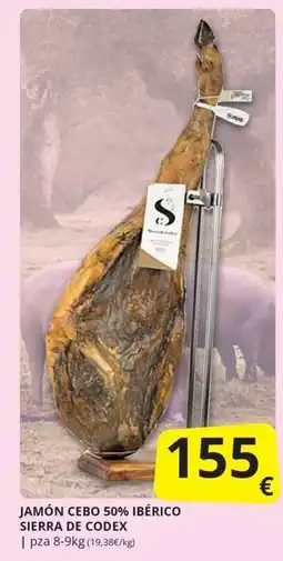 Supermercados MAS Jamón Cebo 50% Ibérico Sierra de Codex oferta