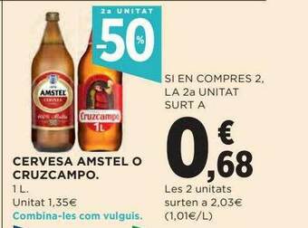 Hipercor 2a Unitat -50% Cervesa Amstel O Cruzcampo oferta