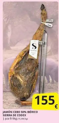 Supermercados MAS Jamon cebo 50% iberico sierra de codex oferta