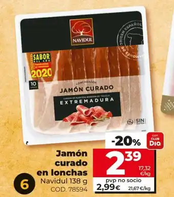 Dia Navidul Jamón curado en lonchas 138g oferta