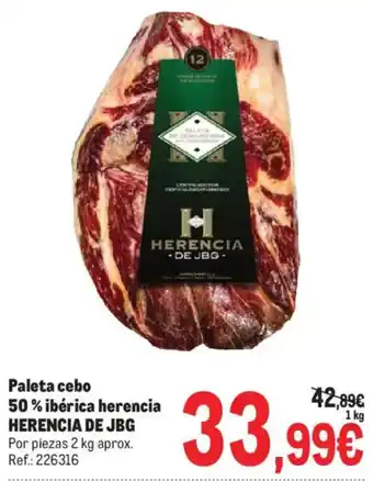 Herencia de JBG paleta cebo 50 % ibérica