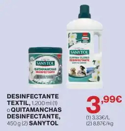 Hipercor Sanytol desinfectante textil o quitamanchas desinfectante oferta