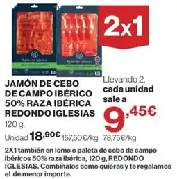 Hipercor Redondo Iglesias jamón de cebo de campo ibérico 50% raza ibérica oferta