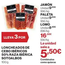 Hipercor Sotoalbos loncheados de cebo ibéricos 50% raza ibérica oferta