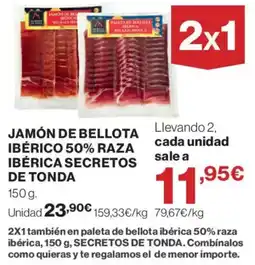 Hipercor Jamón de bellota ibérico 50% raza ibérica secretos de tonda oferta