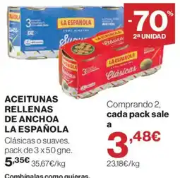 Hipercor La Española aceitunas rellenas de anchoa oferta