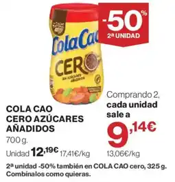 Hipercor Cola Cao cero azúcares añadidos oferta
