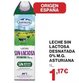 Hipercor Asturiana leche sin lactosa desnatada 0% m.g. oferta