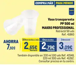 Makro makro professional vaso transparente oferta