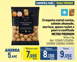 Makro Metro Premium croqueta cocktail cecina, salmón ahumado, marisco, queso raclet o puerro confitado oferta
