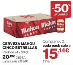 Hipercor Mahou cerveza cinco estrellas oferta