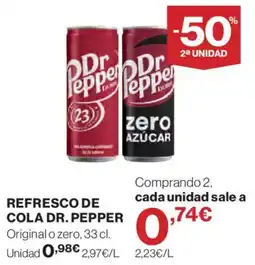 Hipercor Dr Pepper refresco de cola oferta