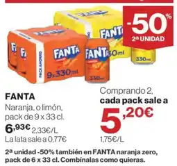 Hipercor Fanta naranja, o limón oferta