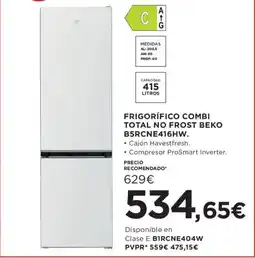 Hipercor Beko frigorífico combi total no frost b5rcne416hw oferta