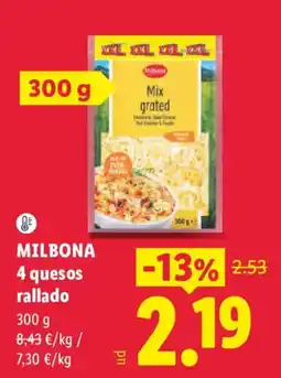 Lidl Milbona 4 quesos rallado oferta