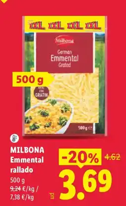 Lidl Milbona emmental rallado oferta
