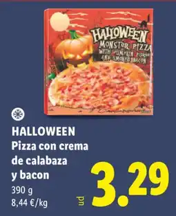 Lidl Halloween pizza con crema de calabaza y bacon oferta