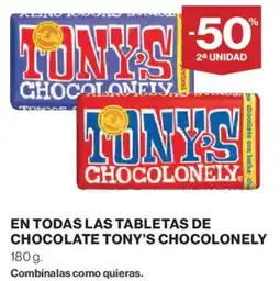 Hipercor Tony's chocolonely en todas las tabletas de chocolate oferta