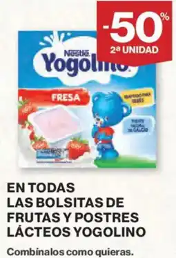 Hipercor Yogolino en todas las bolsitas de frutas y postre lacteos oferta