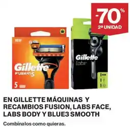 Hipercor Gillette máquinas y recambios fusion, labs face, labs body y blue3 smooth oferta
