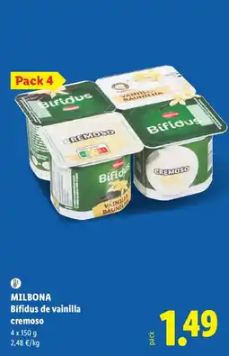Lidl Milbona Bífidos de vainilla cremoso oferta