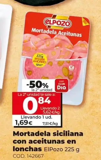 Dia ElPozo Mortadela siciliana con aceitunas en lonchas 225g oferta