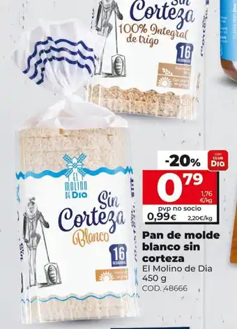 Dia El Molino de Dia Pan de molde blanco sin corteza 450g oferta