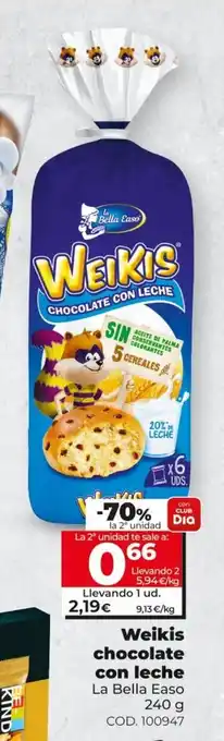 Dia La Bella Easo Weikis chocolate con leche 240g oferta