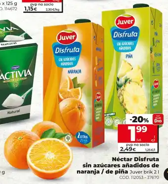 Dia Juver Néctar Disfruta sin azúcares añadidos de naranja / de piña brik 2L oferta