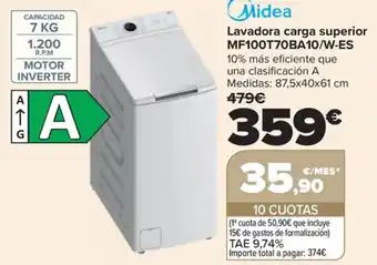 Midea lavadora carga superior mf100t70ba10/w-es