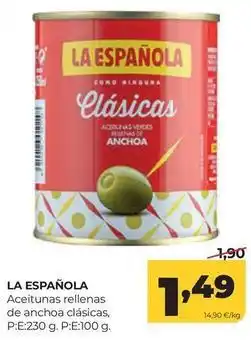 Alimerka La española - aceitunas rellenas de anchoa clasicas oferta