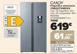 Carrefour Candy frigorífico americano CNSQ2T918EWX oferta