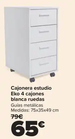 Carrefour Eko cajonera estudio 4 cajones blanca ruedas oferta