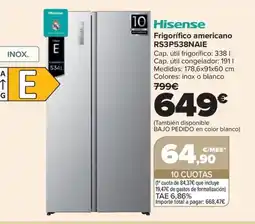 Carrefour Hisense frigorífico americano rs3p538naie oferta