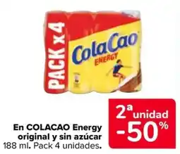 Carrefour Express En colacao energy original y sin azúcar 188 ml. pack 4 unidades. oferta
