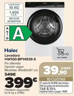 Carrefour Haier lavadora hw100-bp14939-s oferta