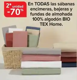 Carrefour En todas las sábanas encimeras, bajeras y fundas de almohada 100% algodón bio tex home. oferta
