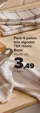 Carrefour Tex home - pack 4 paños tela algodón basic oferta