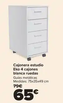 Carrefour Cajonera estudio eko 4 cajones blanca ruedas oferta
