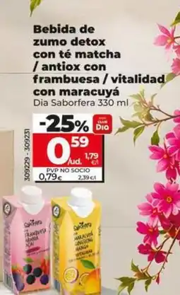 Dia Dia saborfera - bebida de zumo detox con te matcha/antiox con frambuesa/vitalidad con maracuya oferta